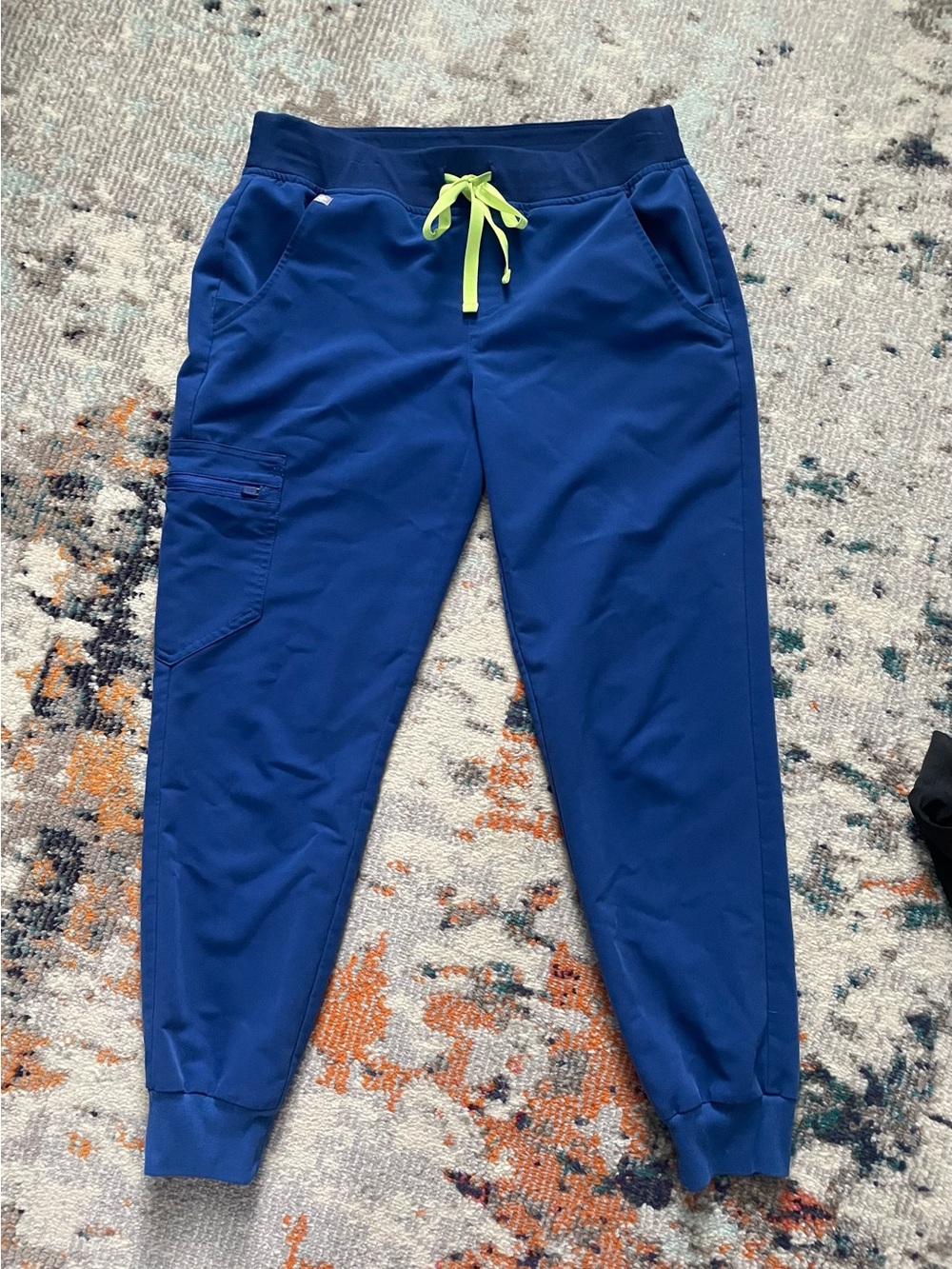 Figs Zamora jogger in Electric Blue with Neon Lime Drawstring